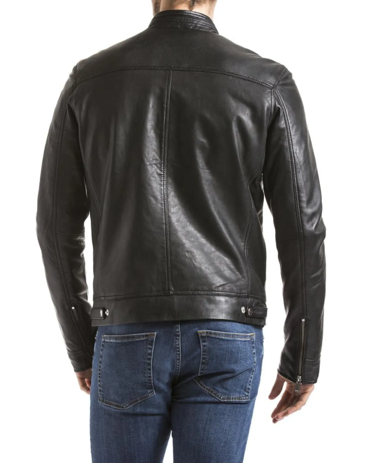 Veste en Cuir Mino noire-Blue Wellford New