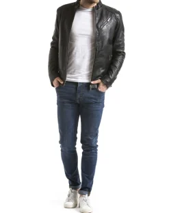 Veste en Cuir Mino noire-Blue Wellford New