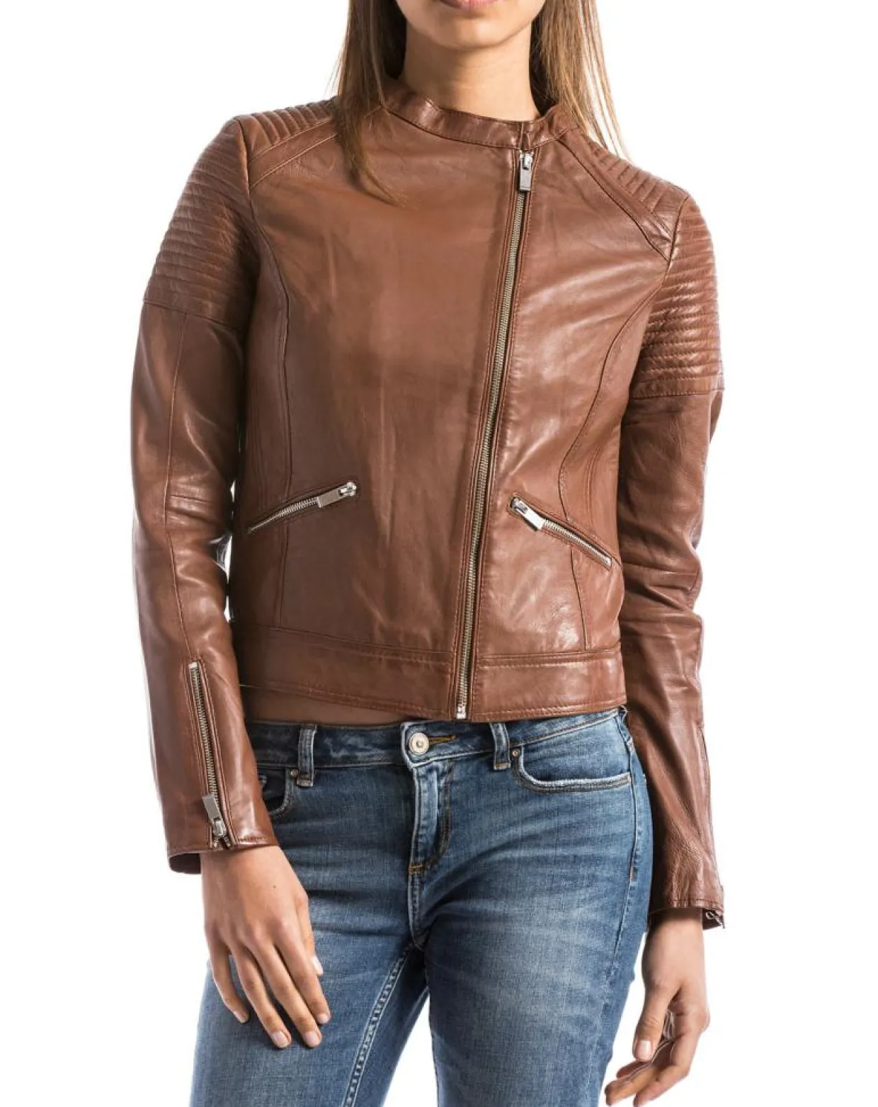 Veste en Cuir Narmada cognac-Blue Wellford Outlet