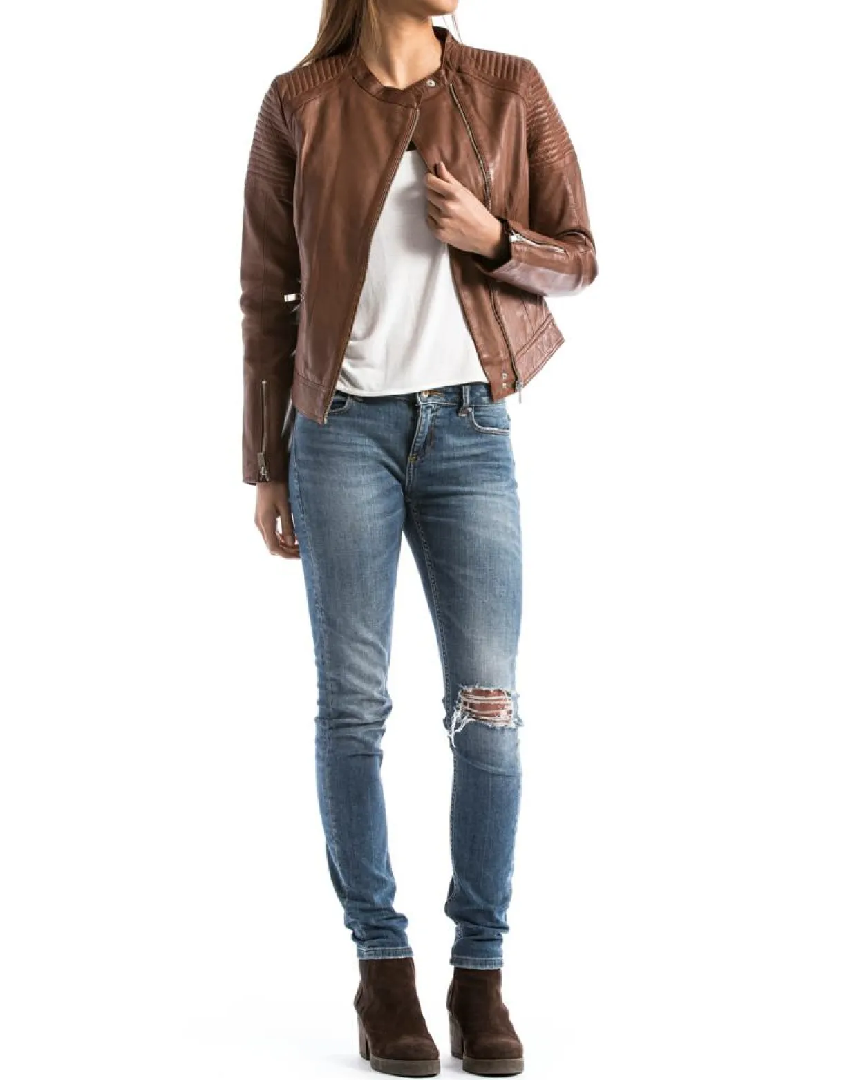 Veste en Cuir Narmada cognac-Blue Wellford Outlet