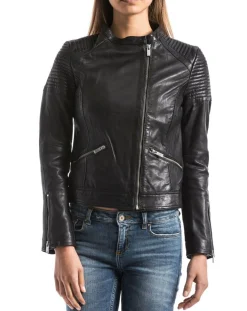 Veste en Cuir Narmada noire-Blue Wellford Clearance