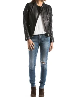 Veste en Cuir Narmada noire-Blue Wellford Clearance