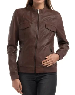 Femme Chyston Vestes, Blousons^Veste en Cuir Oliv marron