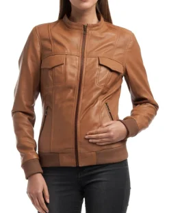 Veste en Cuir Olive cognac-Chyston