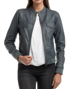 Veste en Cuir Olive grise-Chyston Discount