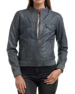 Veste en Cuir Olive grise-Chyston Discount