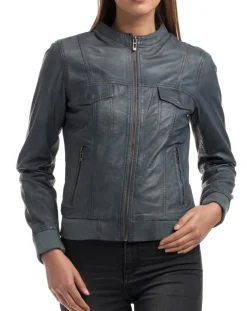 Veste en Cuir Olive grise-Chyston Discount