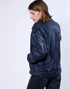 Veste en Cuir Oversize Carolane bleue-Blue Wellford