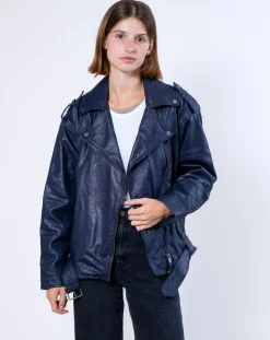 Veste en Cuir Oversize Carolane bleue-Blue Wellford