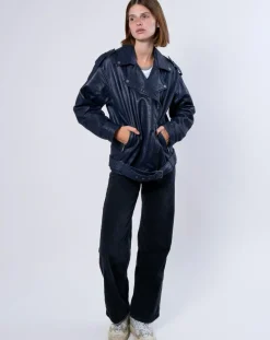 Veste en Cuir Oversize Carolane bleue-Blue Wellford