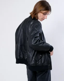 Veste en Cuir Oversize Cassylia noire-Blue Wellford