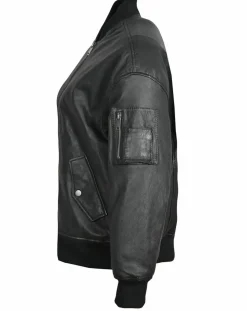 Veste en Cuir Oversize Cassylia noire-Blue Wellford