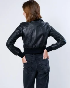 Femme Blue Wellford Vestes, Blousons^Veste en Cuir Oversize Inaya noire