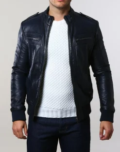 Veste en Cuir Pat bleu marine-Chyston Sale