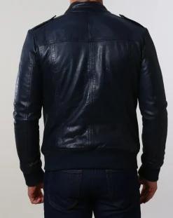 Veste en Cuir Pat bleu marine-Chyston Sale
