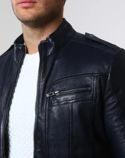 Veste en Cuir Pat bleu marine-Chyston Sale