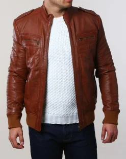 Homme Chyston Vestes, Blousons^Veste en Cuir Pat cognac