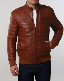 Homme Chyston Vestes, Blousons^Veste en Cuir Pat cognac