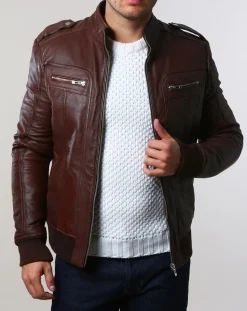 Homme Chyston Vestes, Blousons^Veste en Cuir Pat marron