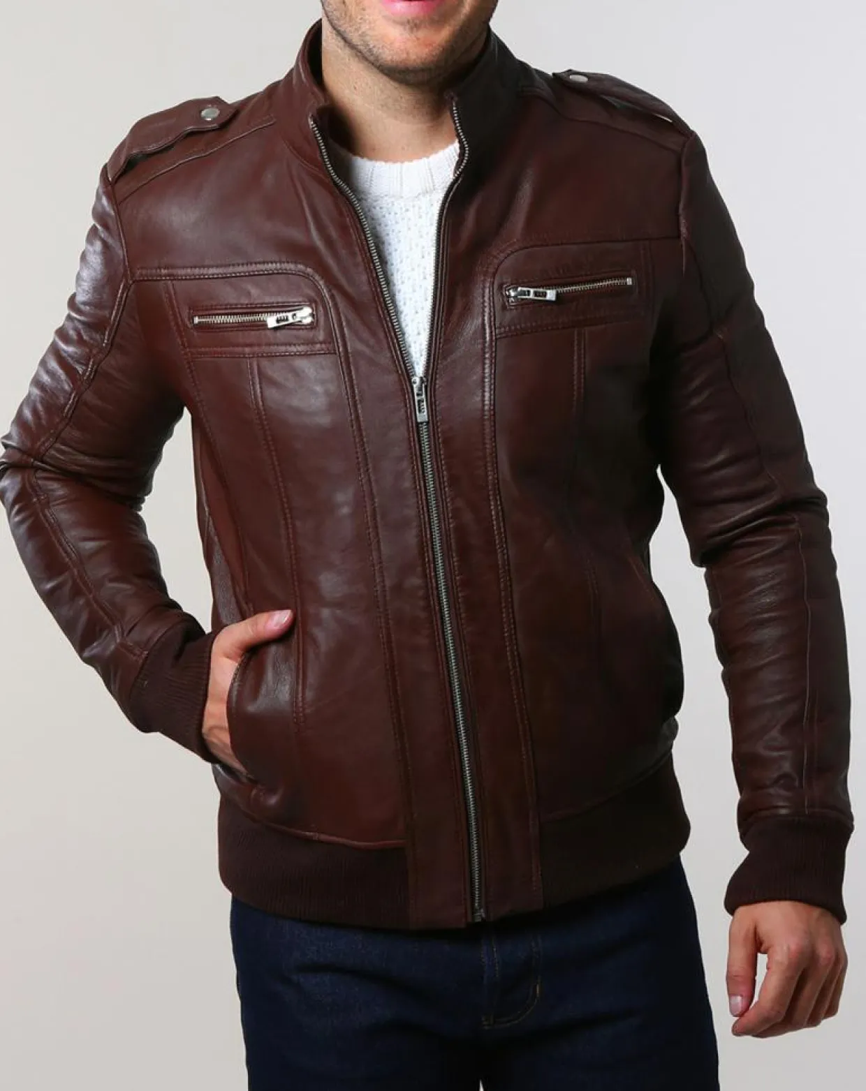 Homme Chyston Vestes, Blousons^Veste en Cuir Pat marron