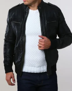 Homme Chyston Vestes, Blousons^Veste en Cuir Pat noire