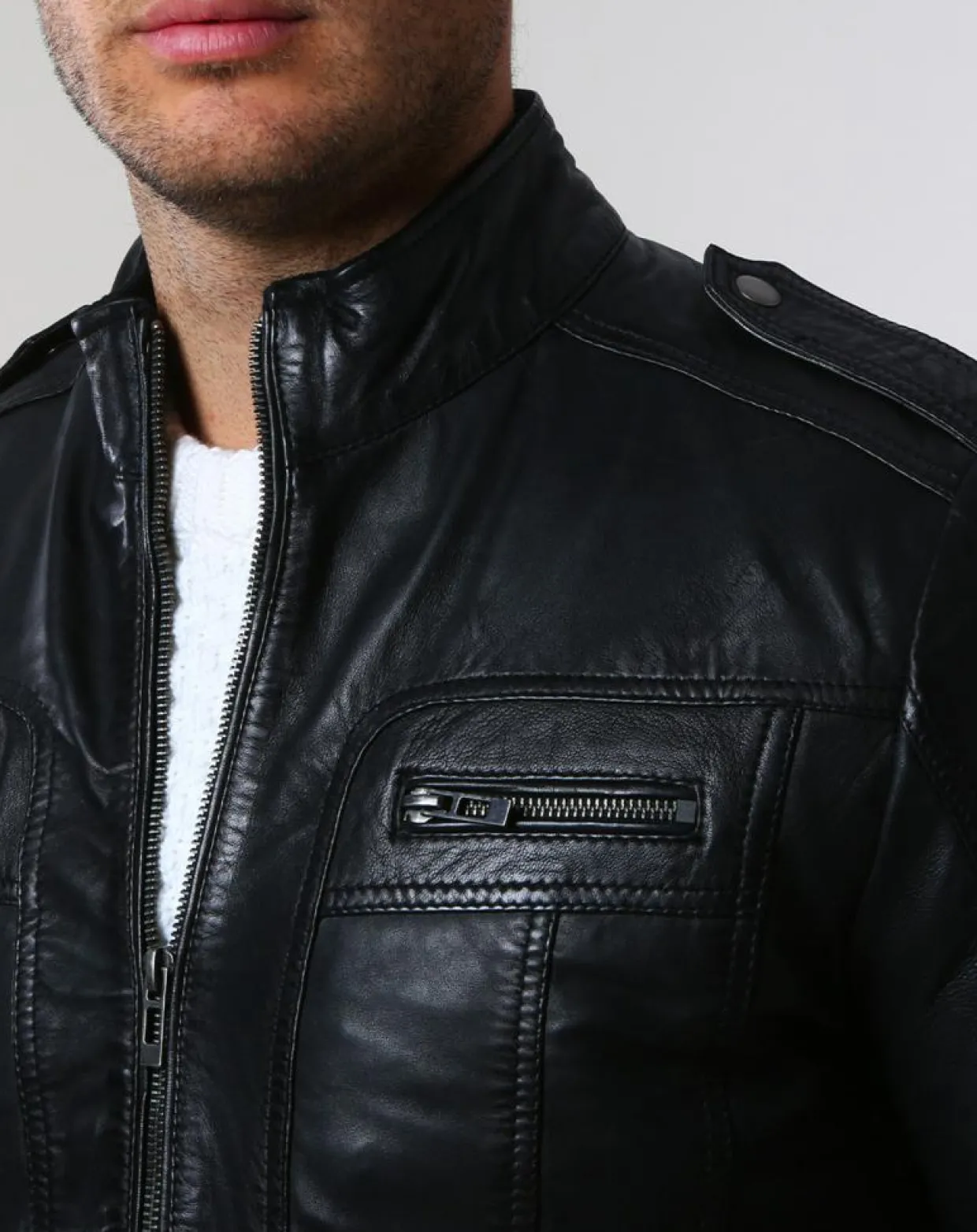 Homme Chyston Vestes, Blousons^Veste en Cuir Pat noire