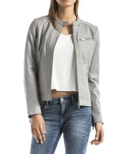 Veste en Cuir Pearl gris clair-Blue Wellford Sale