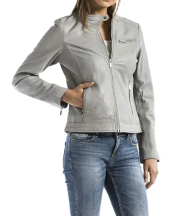 Veste en Cuir Pearl gris clair-Blue Wellford Sale