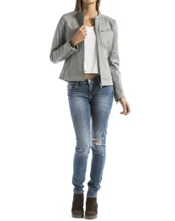 Veste en Cuir Pearl gris clair-Blue Wellford Sale