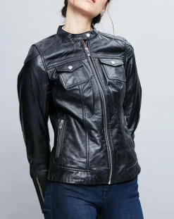 Veste en Cuir Prescillia noire-Chyston Clearance