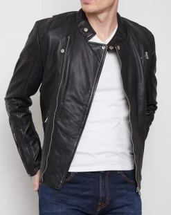 Veste en Cuir Qasim noire-Blue Wellford
