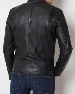 Veste en Cuir Qasim noire-Blue Wellford