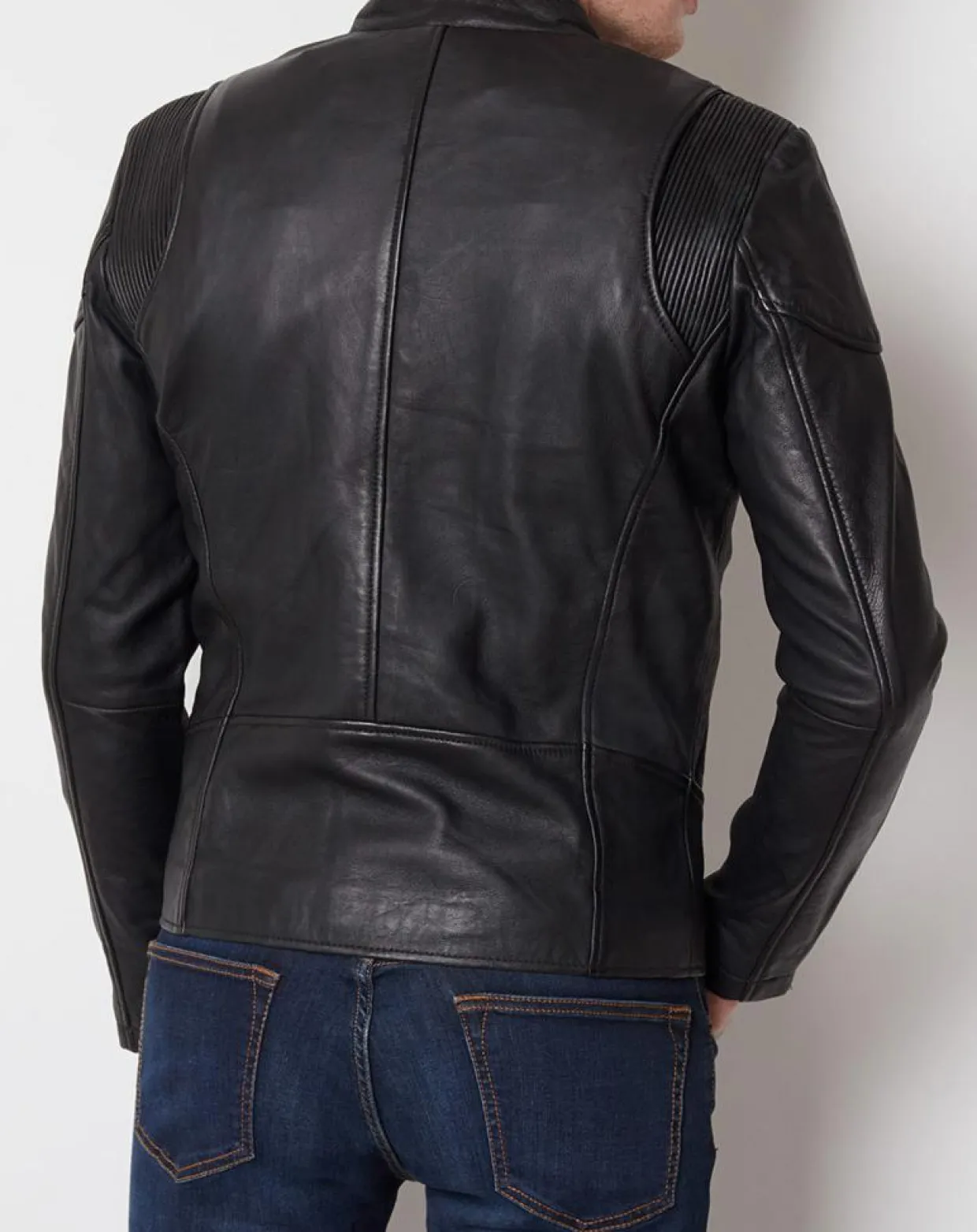 Veste en Cuir Qasim noire-Blue Wellford