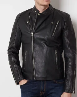 Veste en Cuir Qasim noire-Blue Wellford