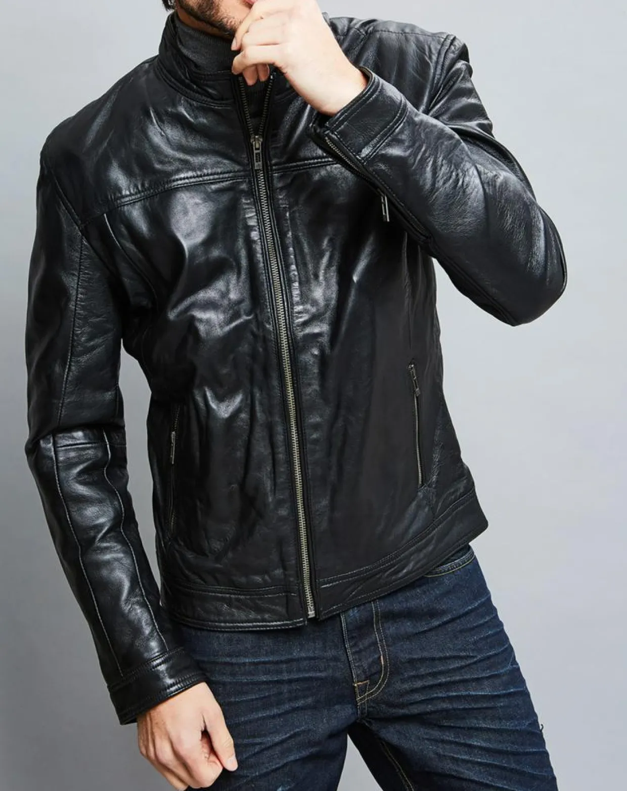 Veste en Cuir Raphael noire-Chyston Sale