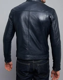 Homme Chyston Vestes, Blousons^Veste en Cuir Raphaël bleu marine