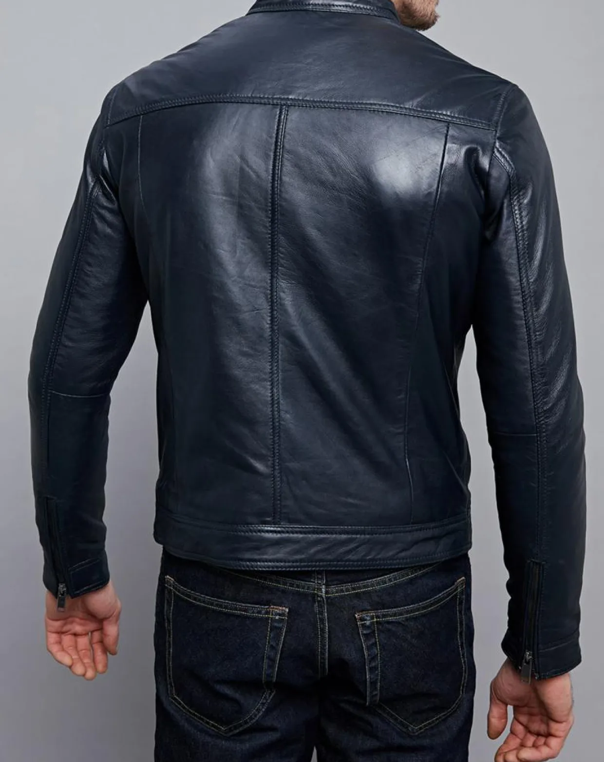 Homme Chyston Vestes, Blousons^Veste en Cuir Raphaël bleu marine