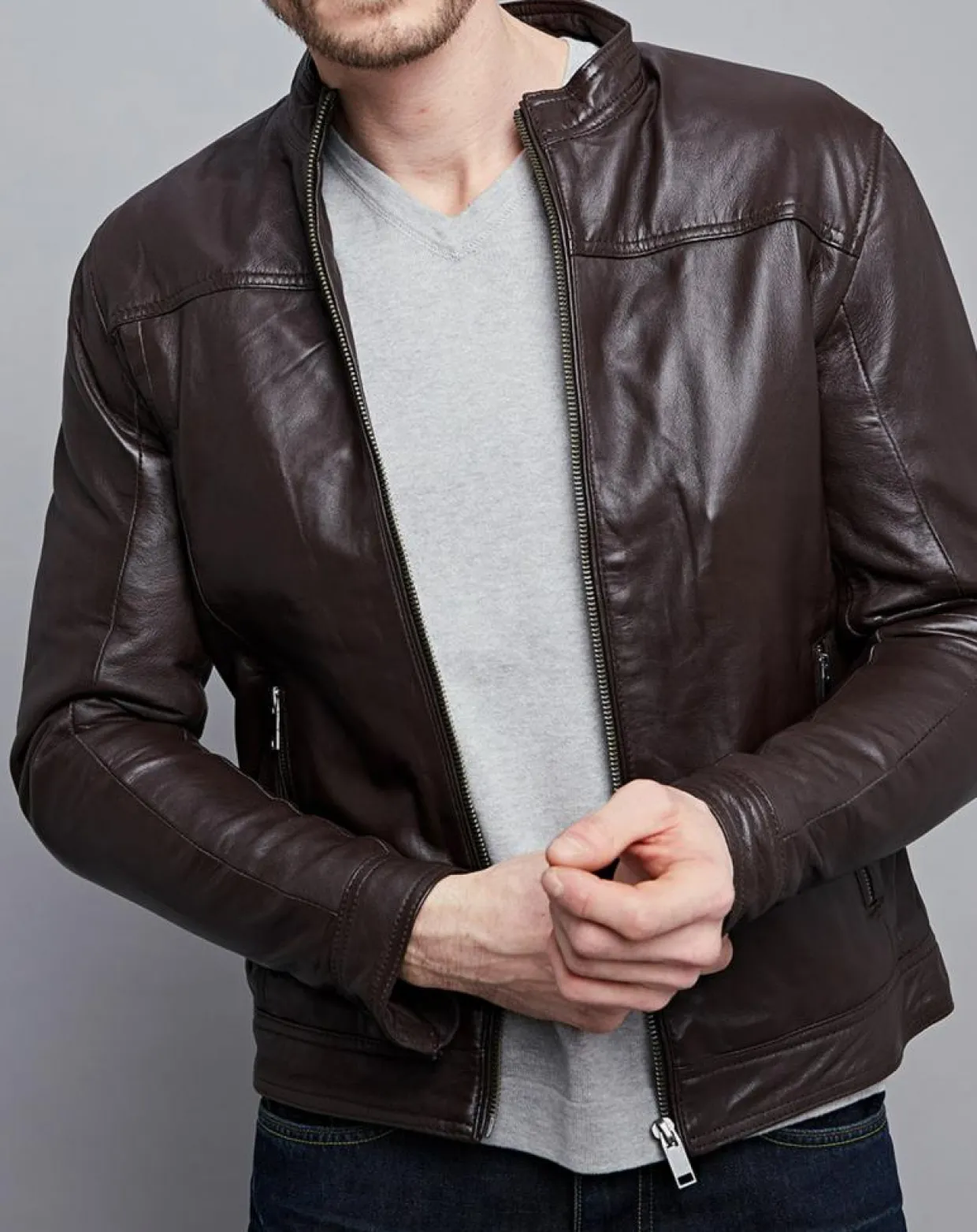 Homme Chyston Vestes, Blousons^Veste en Cuir Raphaël marron