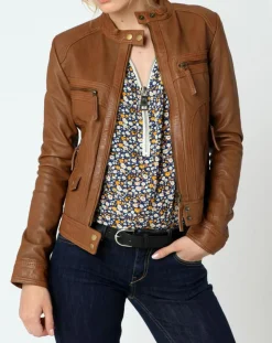 Femme Chyston Vestes, Blousons^Veste en Cuir Sarah cognac