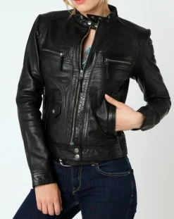 Veste en Cuir Sarah noire-Chyston Outlet