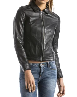 Femme Blue Wellford Vestes, Blousons^Veste en Cuir Savara noire