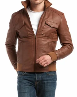 Homme Chyston Vestes, Blousons^Veste en Cuir Simon cognac