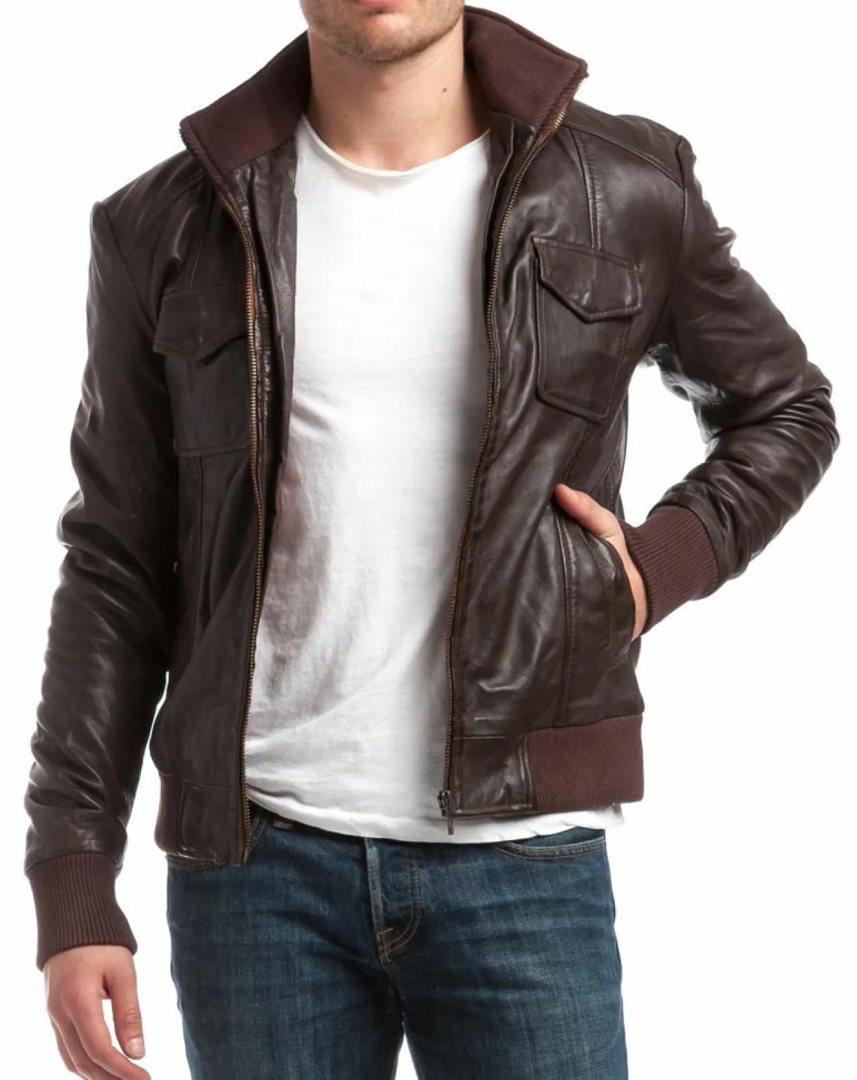 Homme Chyston Vestes, Blousons^Veste en Cuir Simon marron
