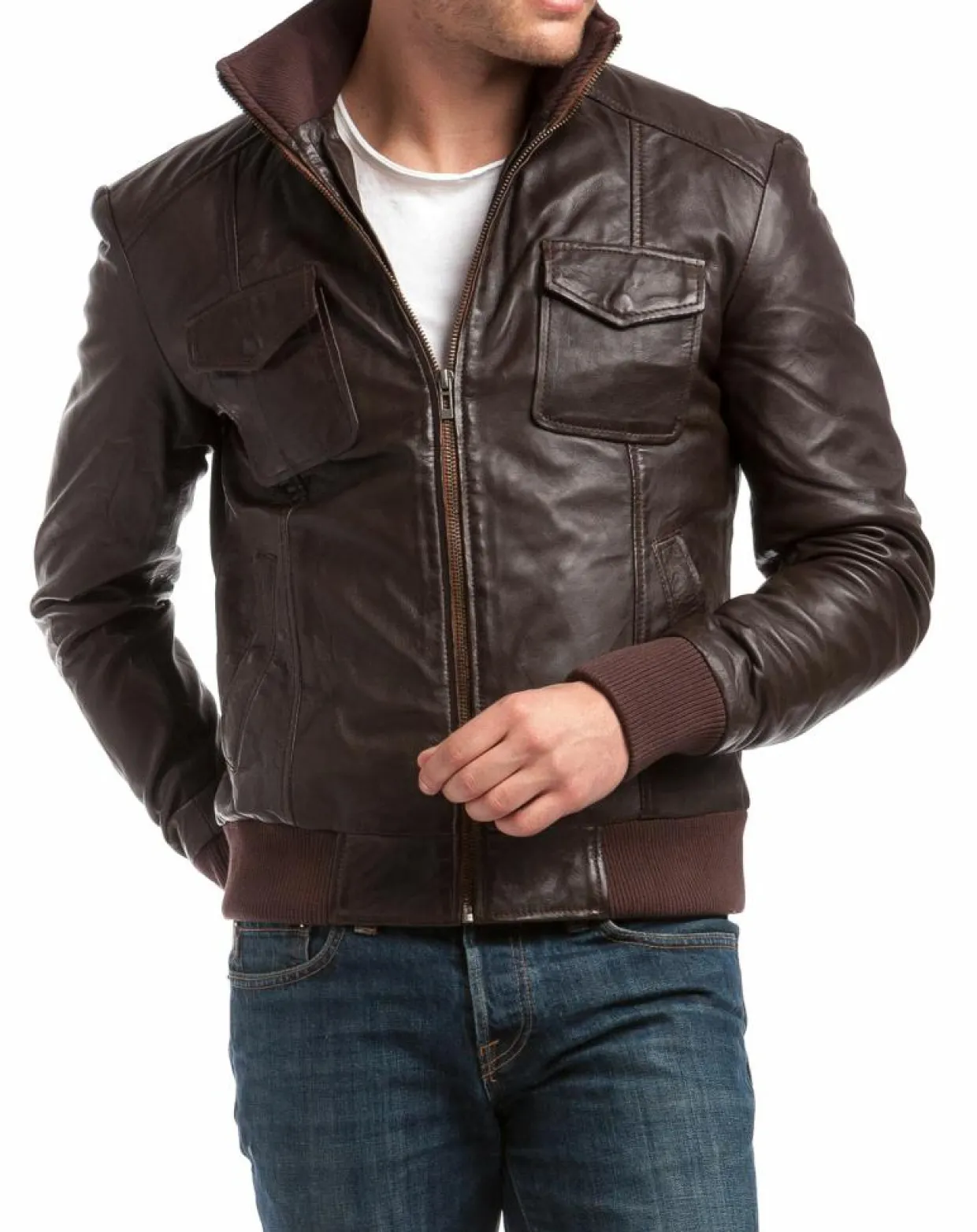 Homme Chyston Vestes, Blousons^Veste en Cuir Simon marron