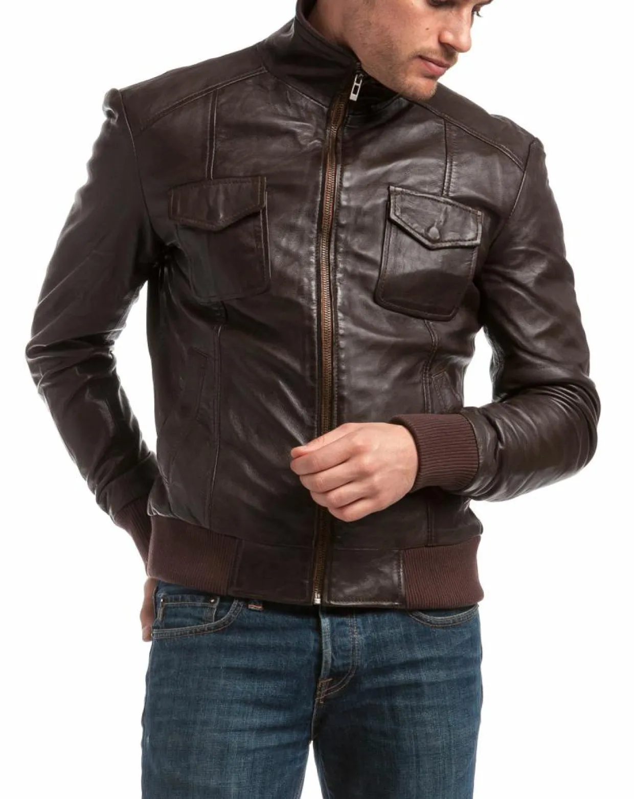 Homme Chyston Vestes, Blousons^Veste en Cuir Simon marron