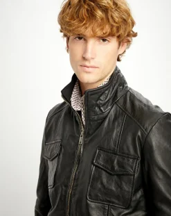 Veste en Cuir Simon noire-Chyston Sale