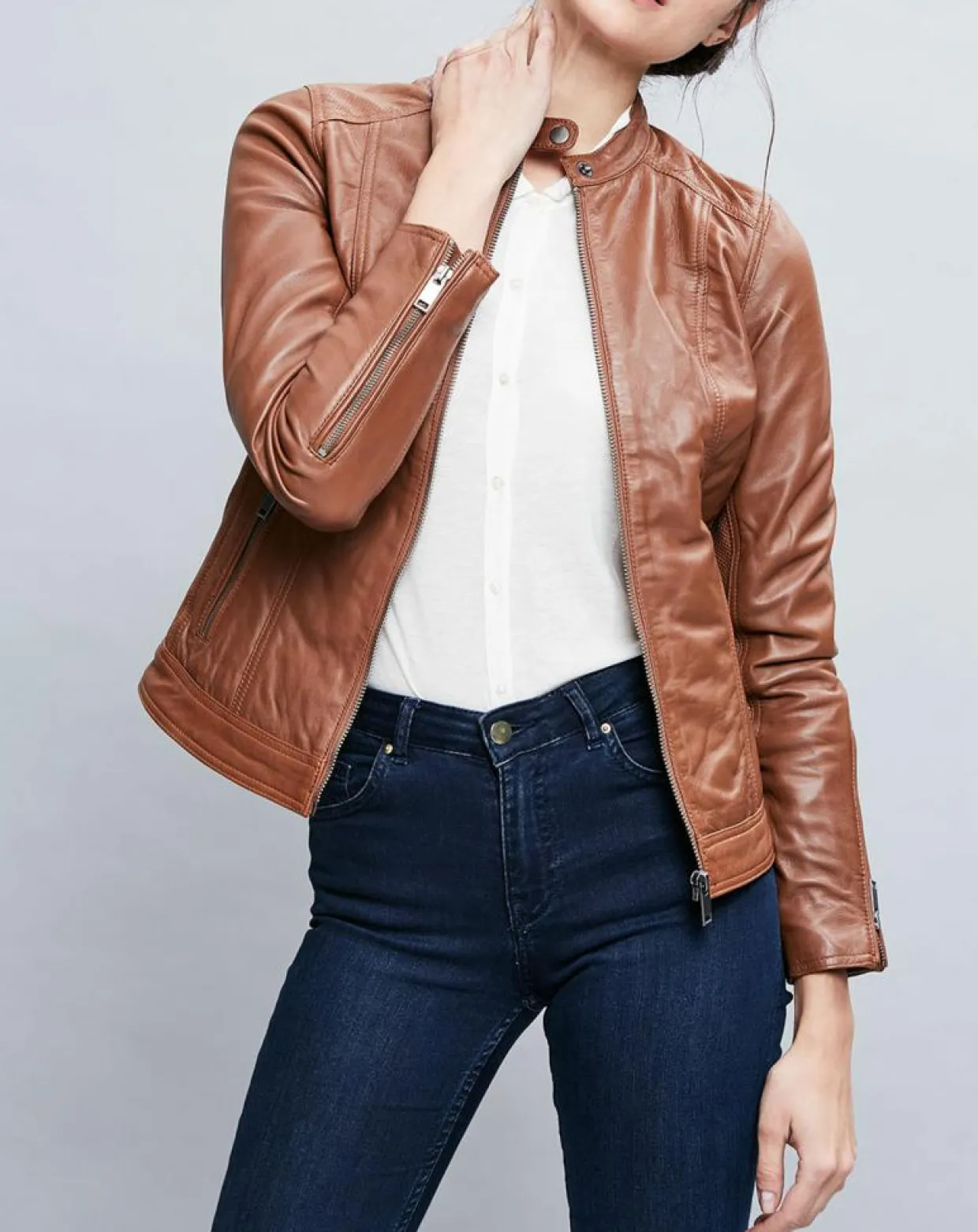 Veste en Cuir Talia cognac-Chyston Sale