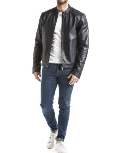 Homme Blue Wellford Vestes, Blousons^Veste en Cuir Tchar marine