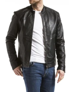 Homme Blue Wellford Vestes, Blousons^Veste en Cuir Tchar noire