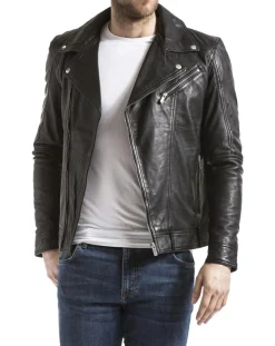 Veste en Cuir Thames noire-Blue Wellford Clearance
